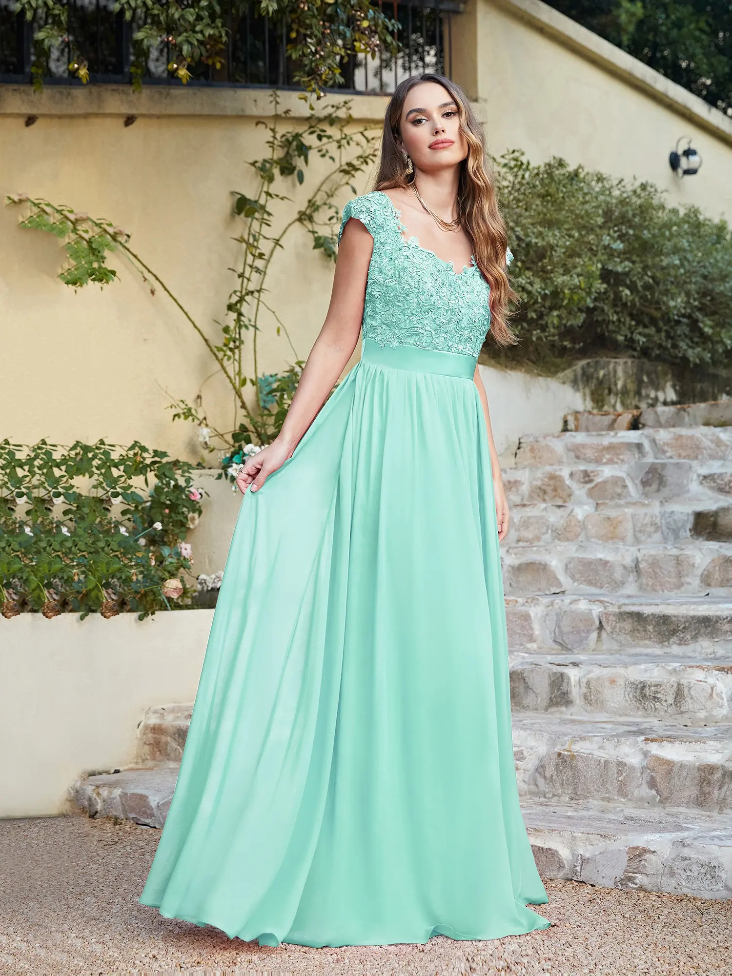 Chiffon Lace Bridesm Dresses Appliques Sequin With Sashes Wedding Floral Sexy Sleeveless Back Hollow Evening Party Prom Gowns