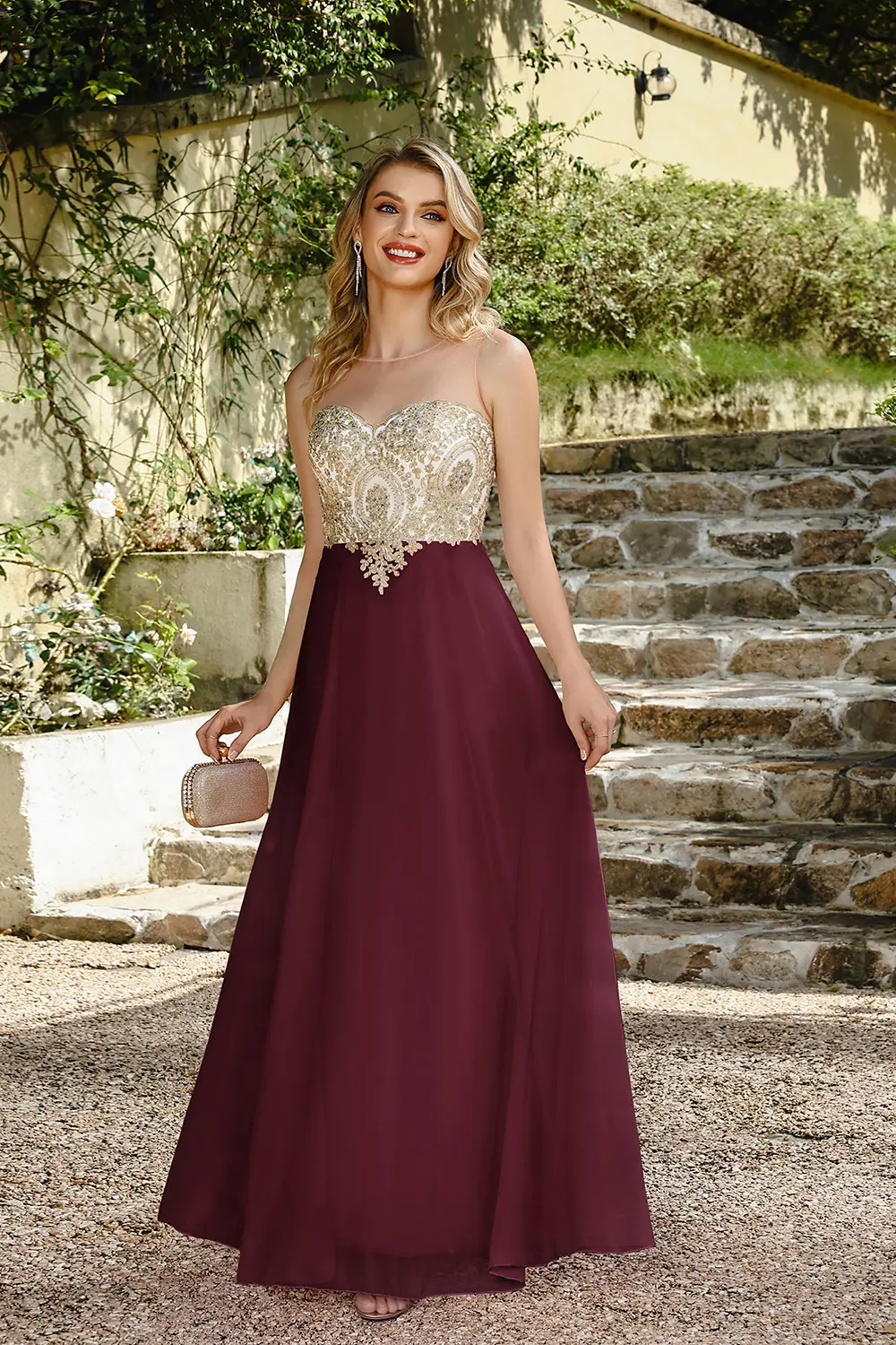 MisShow Sleeveless Evening Dresses Sexy Illusion O-Neck Backless Sequins Appliques Prom Dress A-Line Floor-Length Party Gowns