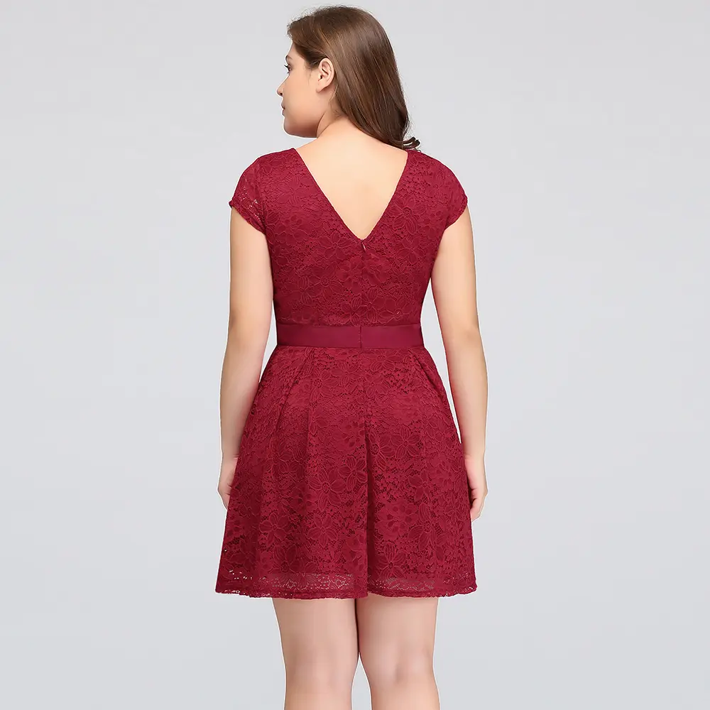 Misshow Short Sleeve Prom Party Dress For Women Sexy Round Collar Maxi Vestidso Backless Burgundy Evening Gown With Bow