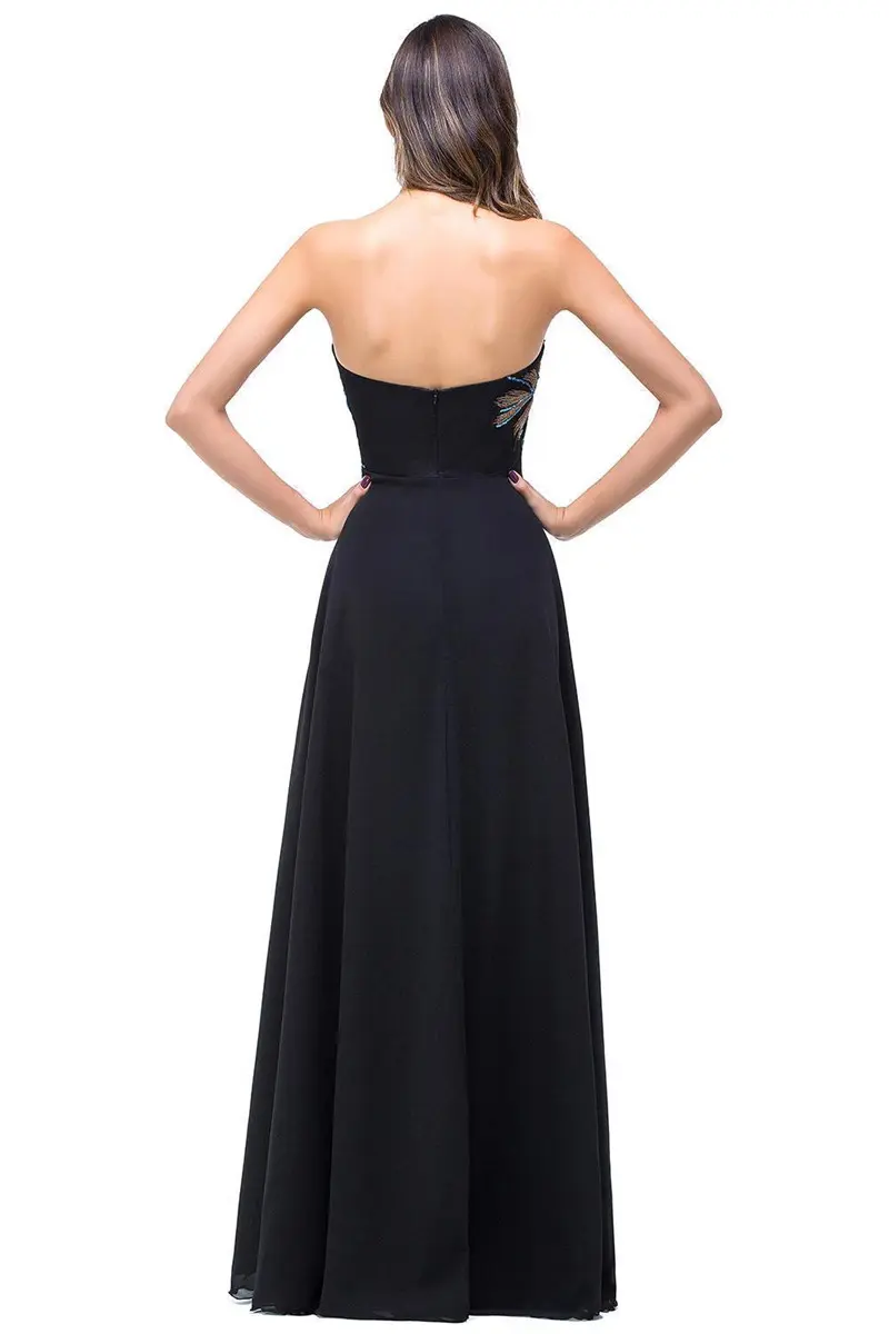 Luxury Sequin Embroidery Evening Dresses Strapless Chiffon Peacock Crystal Sexy Backless Formal Party Prom Gown Vestido De Festa