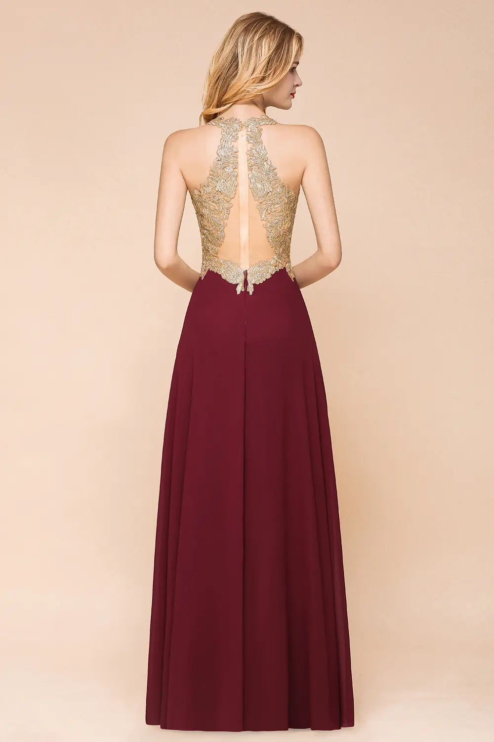 Burgundy Chiffon Long Bridesmaid Dresses Elegant Wedding Party Prom Gown Dusty Pink Blue Lace Applique V Neck Sleeveless Vestido