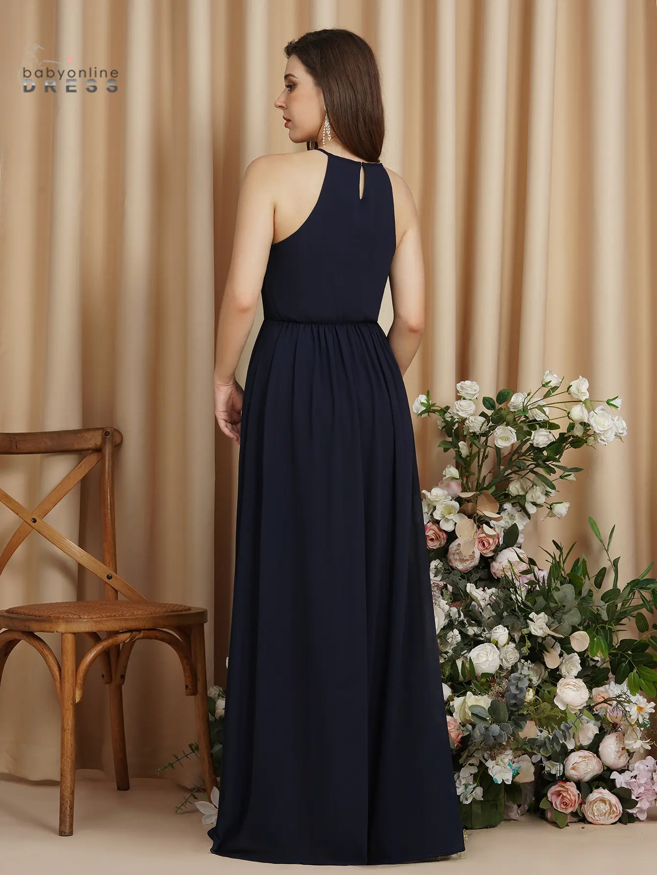 Burgundy Simple Chiffon Bridesmaid Dresses A-line Halter Sleeveless  Elegant Formal Wedding Party Gown robe de soirée de mariage