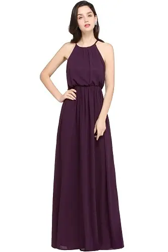 Burgundy Simple Chiffon Bridesmaid Dresses A-line Halter Sleeveless  Elegant Formal Wedding Party Gown robe de soirée de mariage