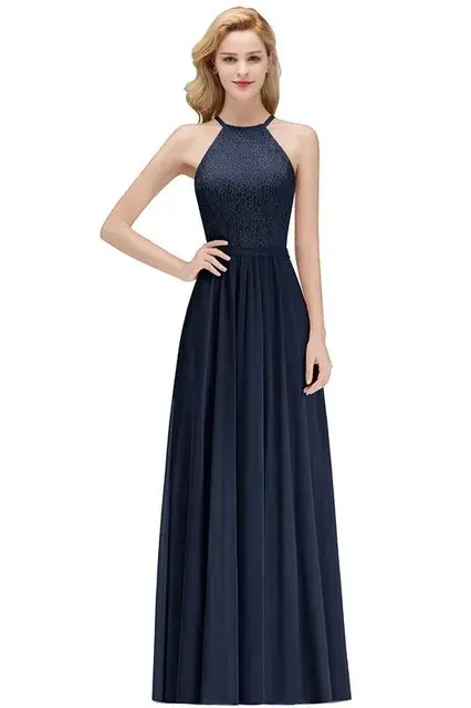 Dusty Pink Lace Chiffon Bridesmaid Dresses For Women 2024 A-line Halter Sleeveless Sexy Formal Wedding Prom Evening Party Gowns