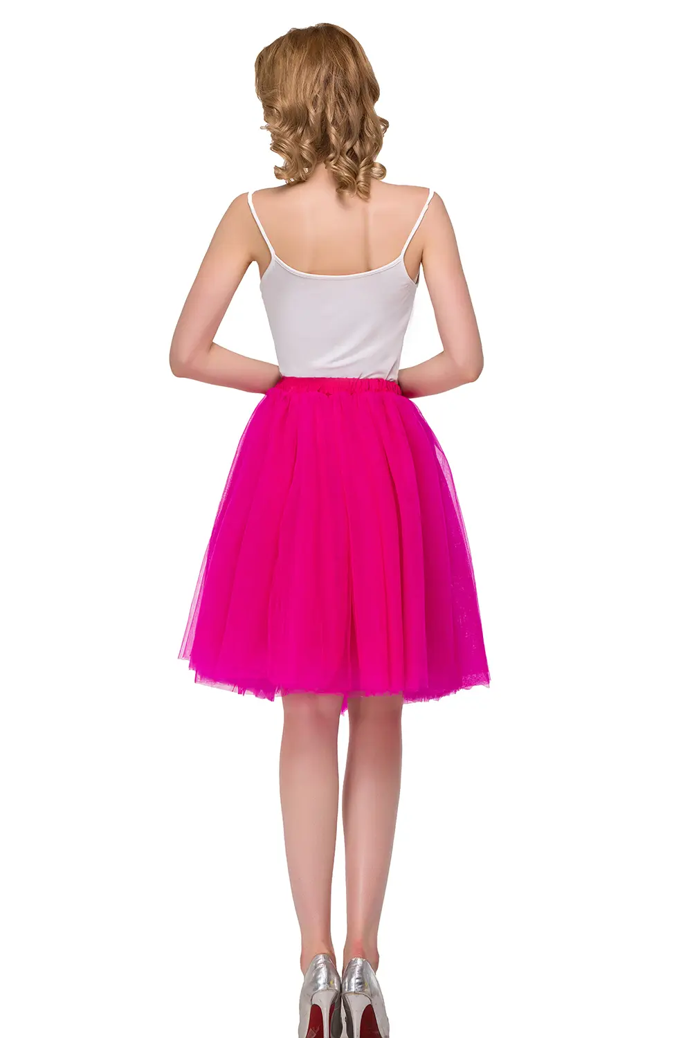 MisShow Summer Tutu Skirts Colorful Fluffy Tulle Elastic Waist Petticoat With Lining Knee-Length Rockabilly Halloween Half Slips