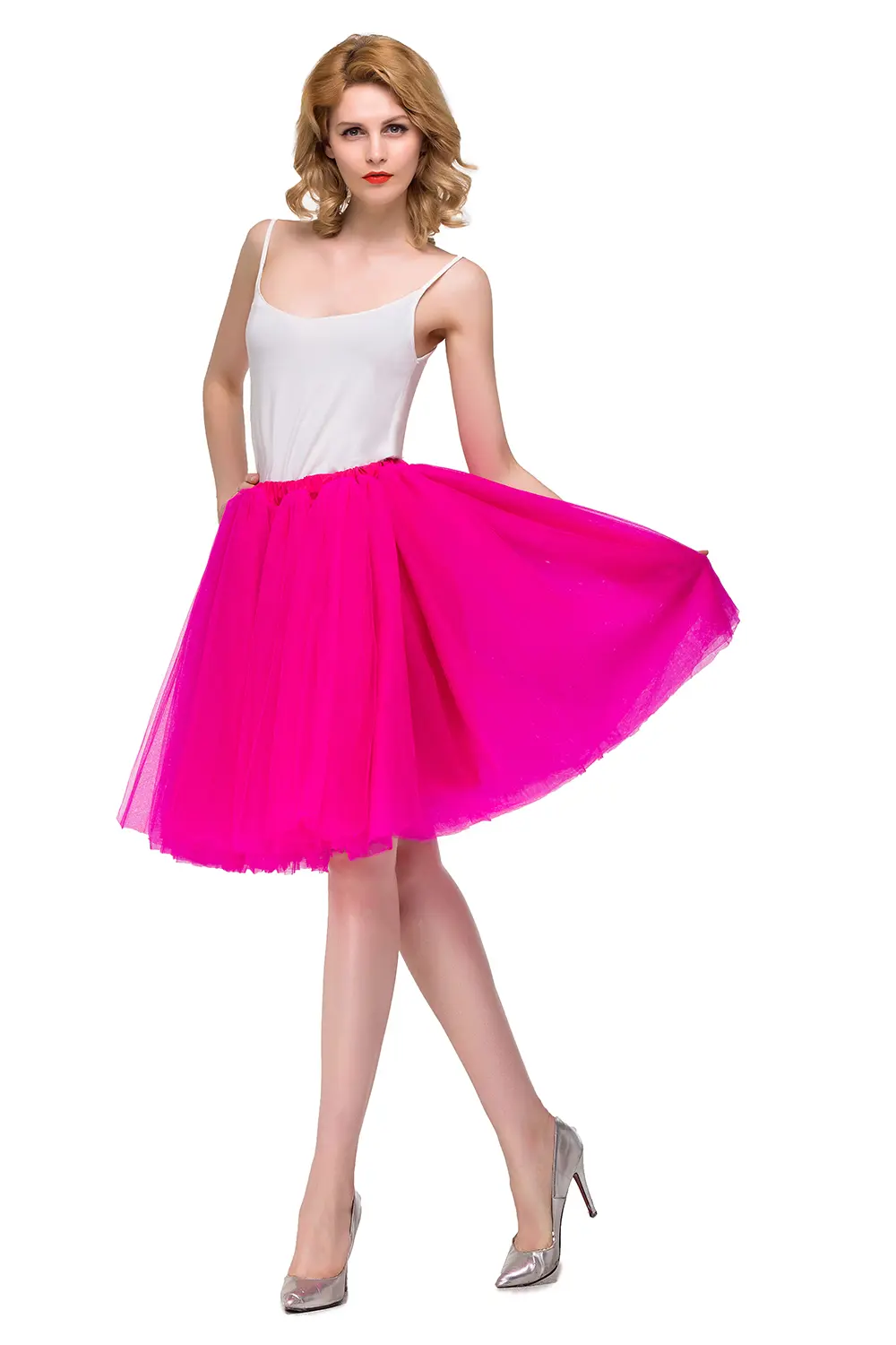 MisShow Summer Tutu Skirts Colorful Fluffy Tulle Elastic Waist Petticoat With Lining Knee-Length Rockabilly Halloween Half Slips