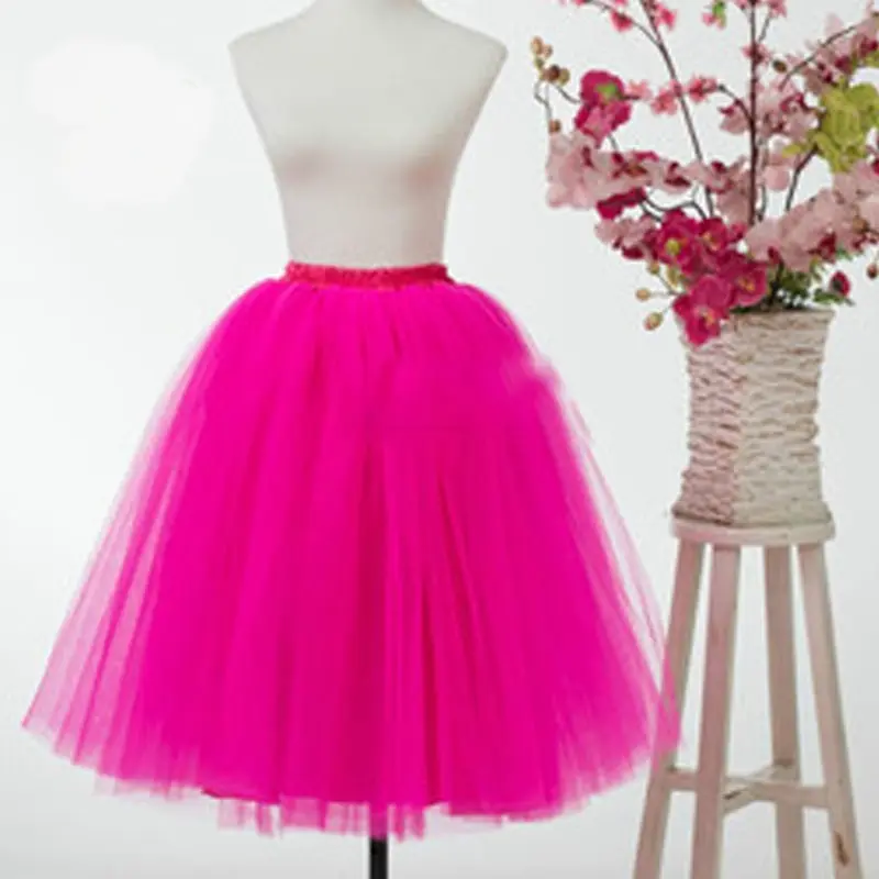 MisShow Summer Tutu Skirts Colorful Fluffy Tulle Elastic Waist Petticoat With Lining Knee-Length Rockabilly Halloween Half Slips