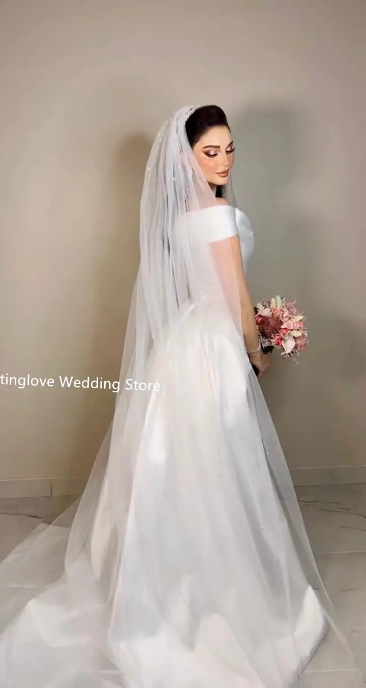 Popular Off The Shoulder Beaded Around Scoop Neckline Satin Mermaid Wedding Dresses Side Slit Detachable Train 2026
