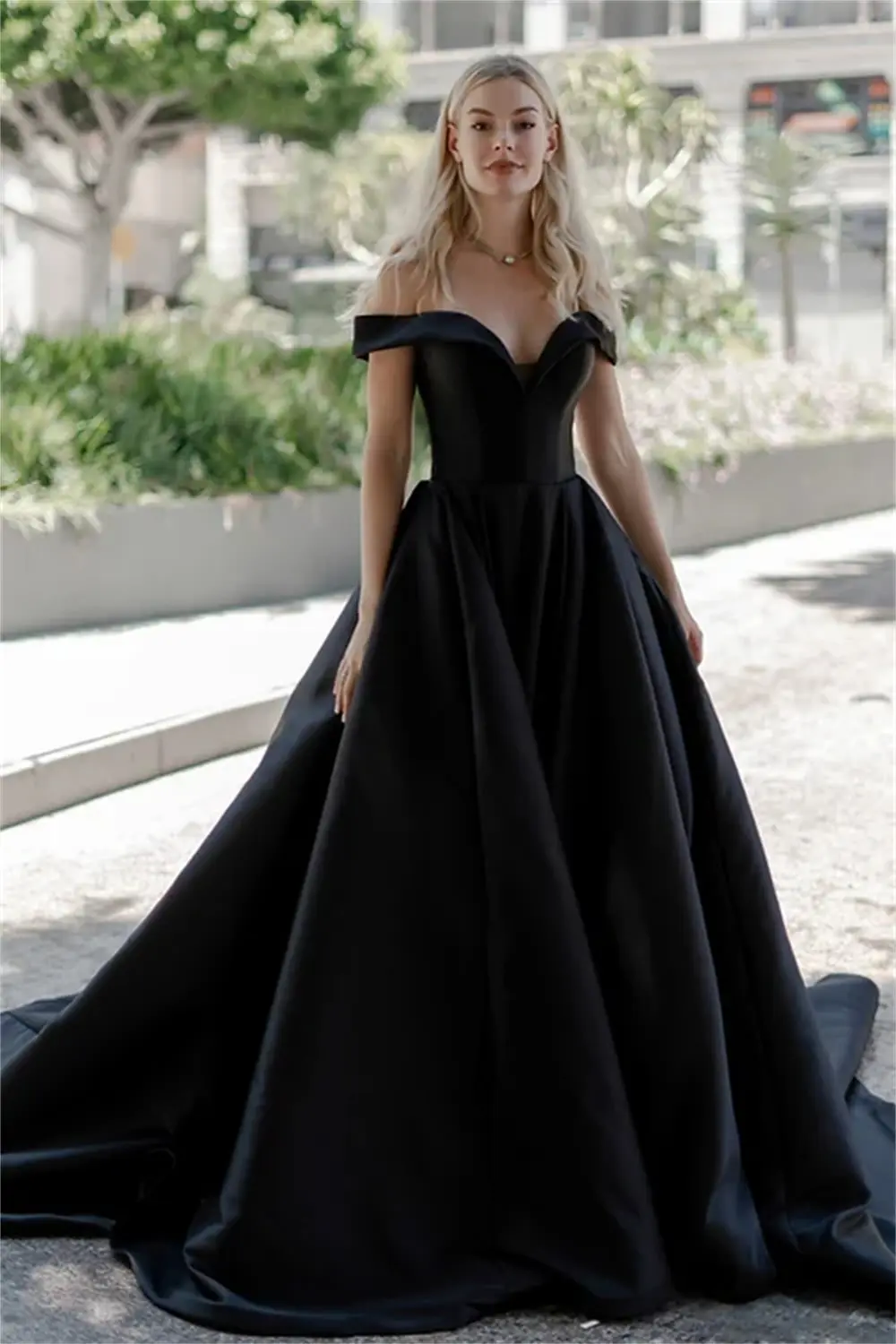 Black Off The Shoulder V-neck Satin A Line Wedding Dresses Custom Made Bridal Grown Vestido De Noival