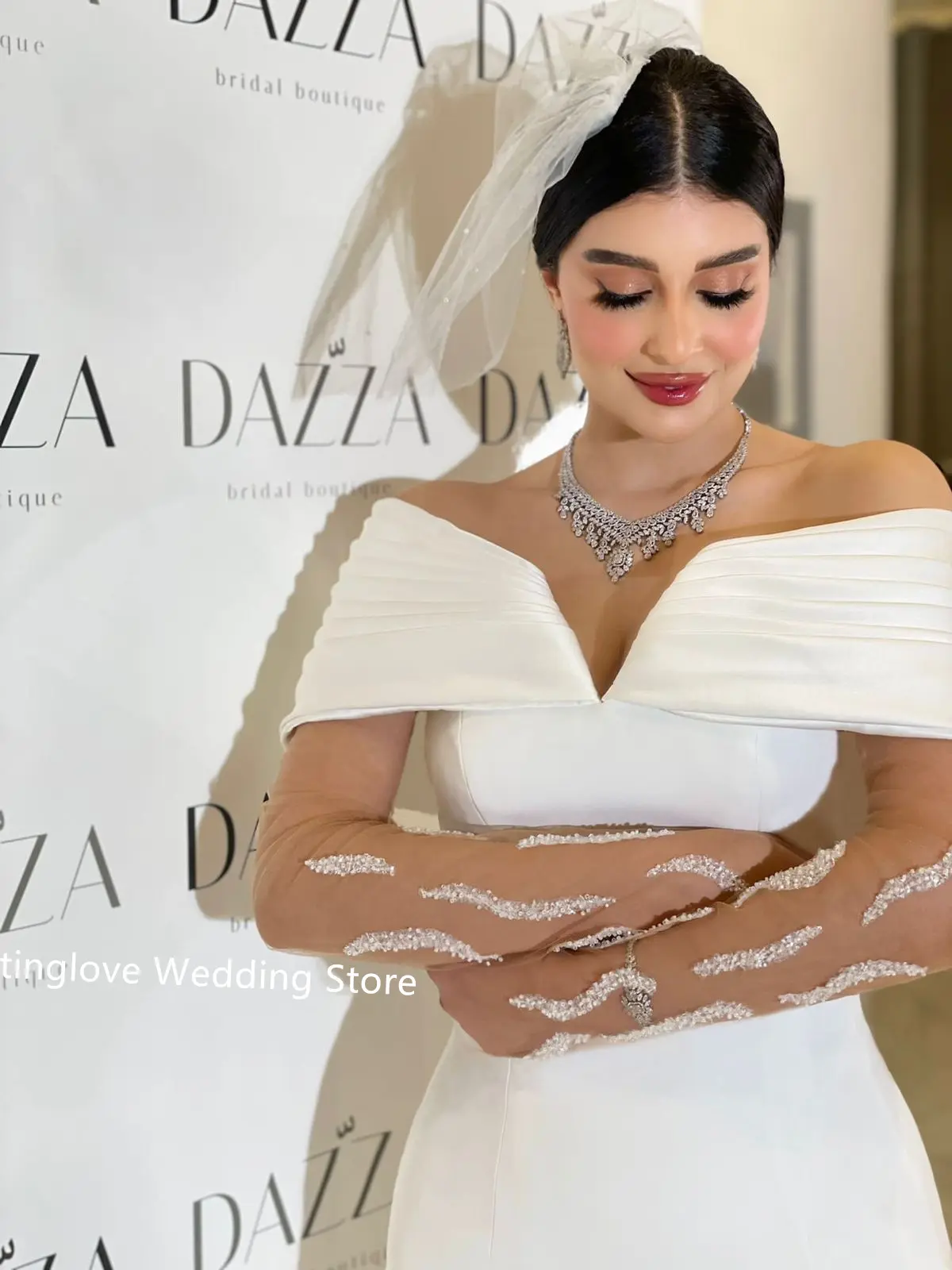 Simple Off The Shoulder V-neck Pleat Sheth/Mermaid Wedding Dress Custom Made 2026 Rode De Morrie