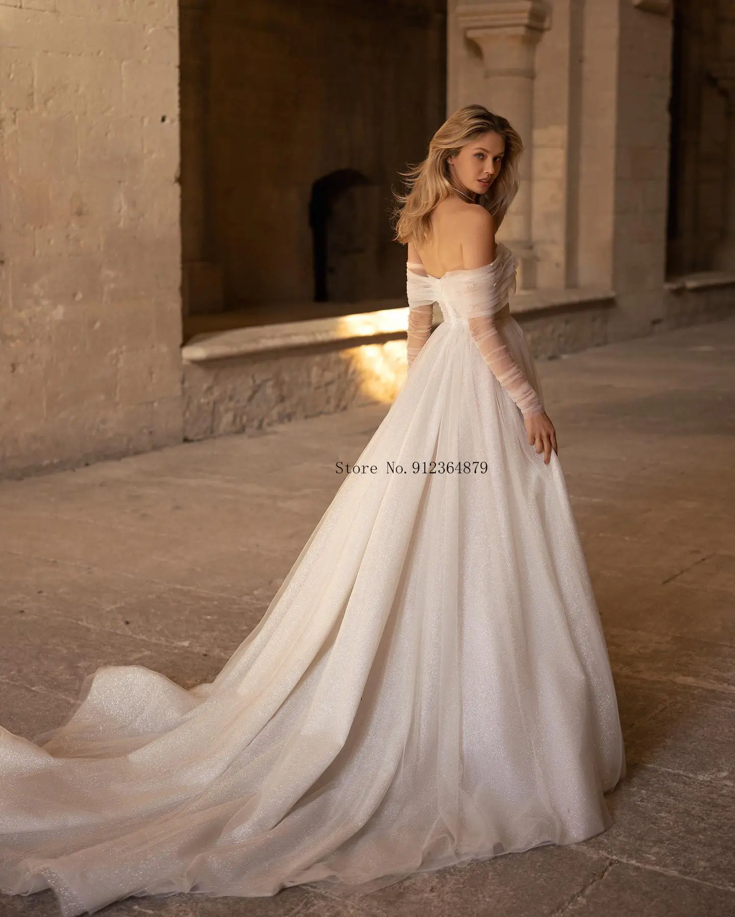 Stunning Off The Shoulder Long Sleeves Pleat Boho Beach A Line Wedding Dresses Side Slit Custom Made 2024 Vestido De Noival
