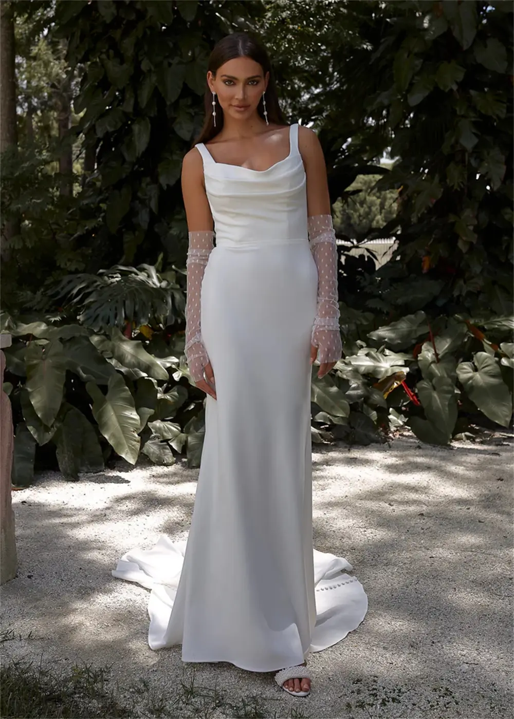 Charming Two Wide Straps Pleat Scoop Neckling Satin Mermaid Wedding Dresses Sweep Train Bridal Grown 2025 Rode De Morrie