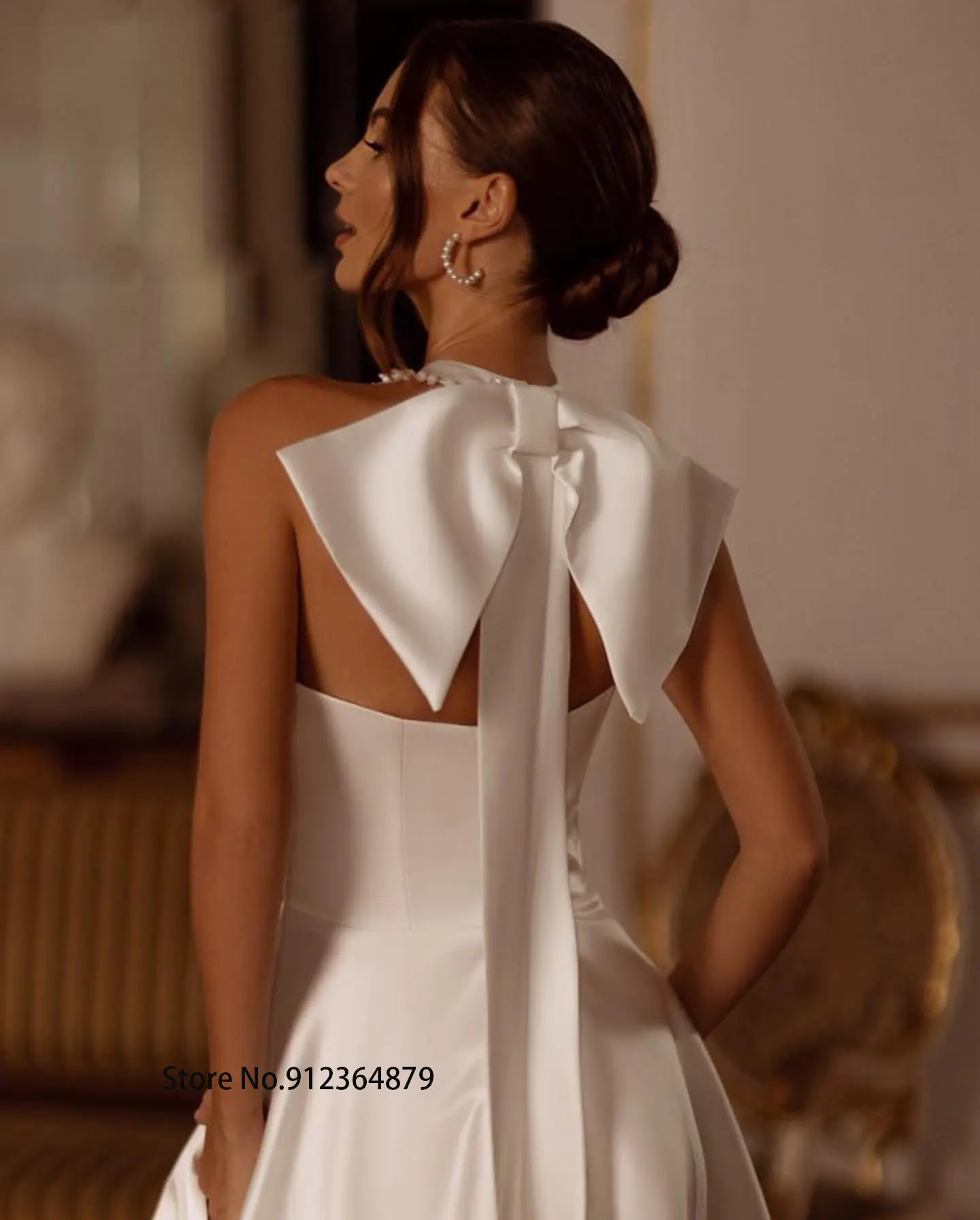 High Quality Halter Satin Wedding Dresses Side Slit Custom Made 2023 Boho Beach Bridal Grown Vestido De Morrie
