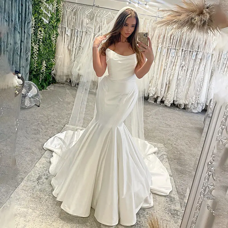 Elegant Two Straps Sweetheart Satin Mermaid Wedding Dresses Simple Princess Bridal Grown For Women