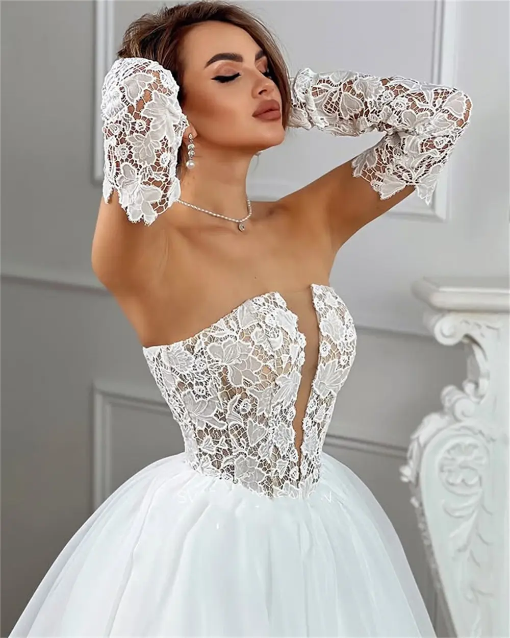 Sexy V-nbeck Lace Beidal Grown A Line Wedding Dresses With Long Sleeves Custom Made 2026 Vestido De Noival
