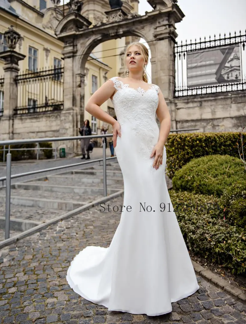 Elegant Sheer Mermaid Wedding Dress 2022 New See Through Back Wedding Gowns Applique Bridal Dress Plus Size
