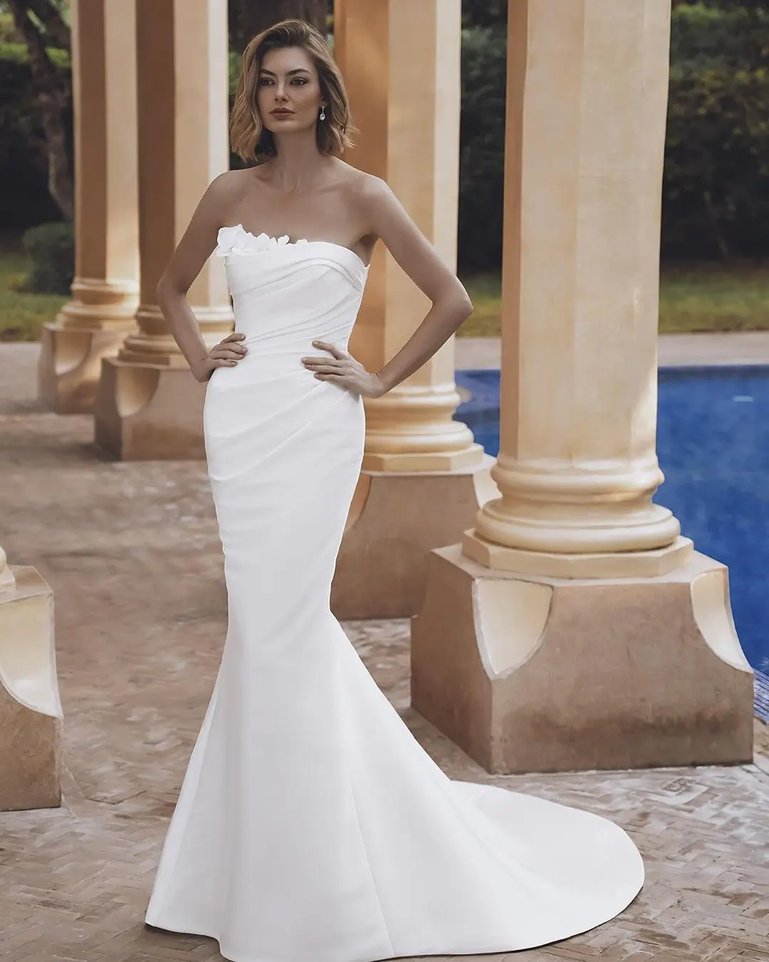 Charming Pleat Strapless Flower Strapless Mermaid Wedding Dresses With Detachable Trian 2 In 1 2025 Vestido De Noival