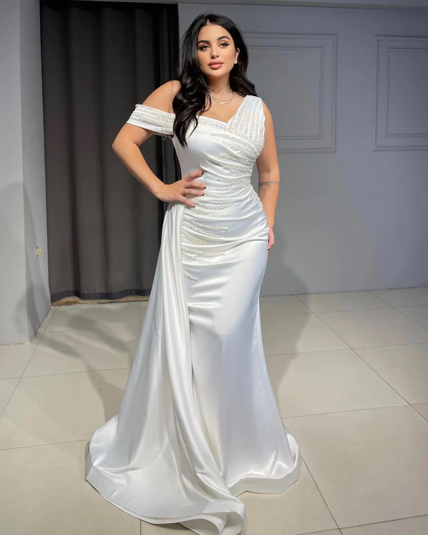 Shiny Beaded Sequined Sweethart Satin Mermaid Wedding Dresses With Long Rubbons Custom Made 2026 Rode De Morrie