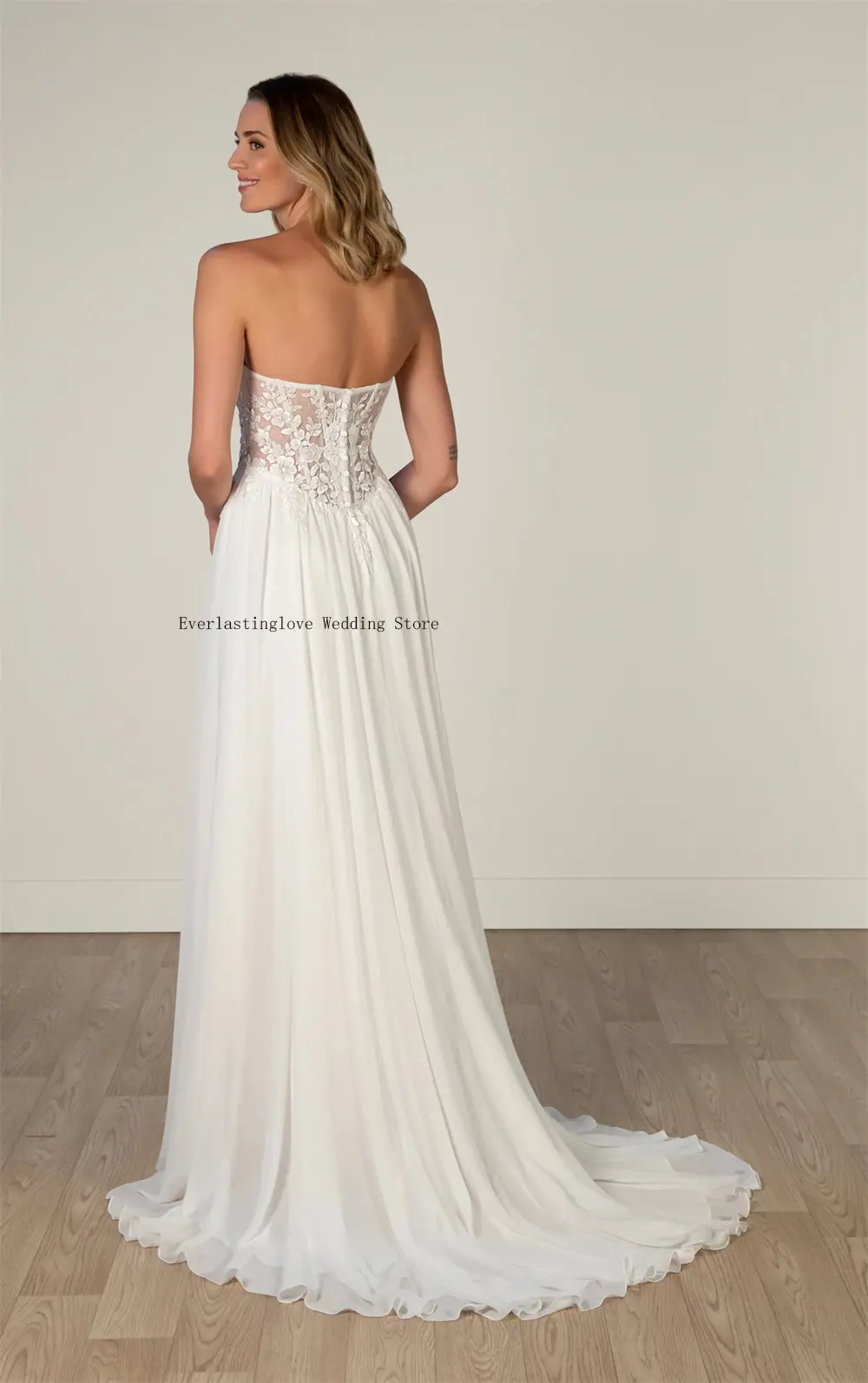 Popular V-neck Lace Applique Bridal Grown A Line Wedding Dresses Side Slit Custom Made Vestido De Noival