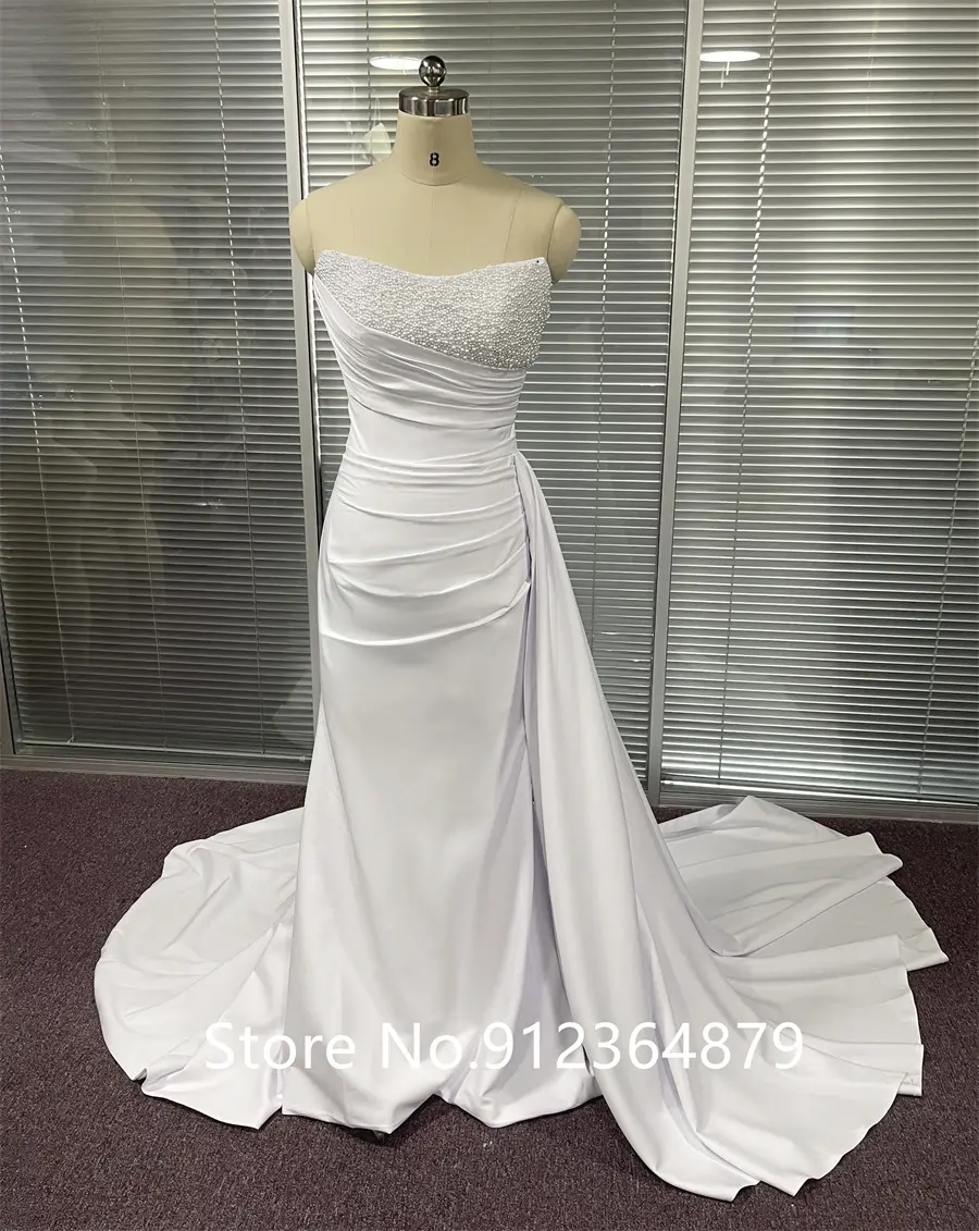 Stunning Beaded Strapless Mermaid Wedding Dresses Long Train ridal Gown Платья для матери невесты