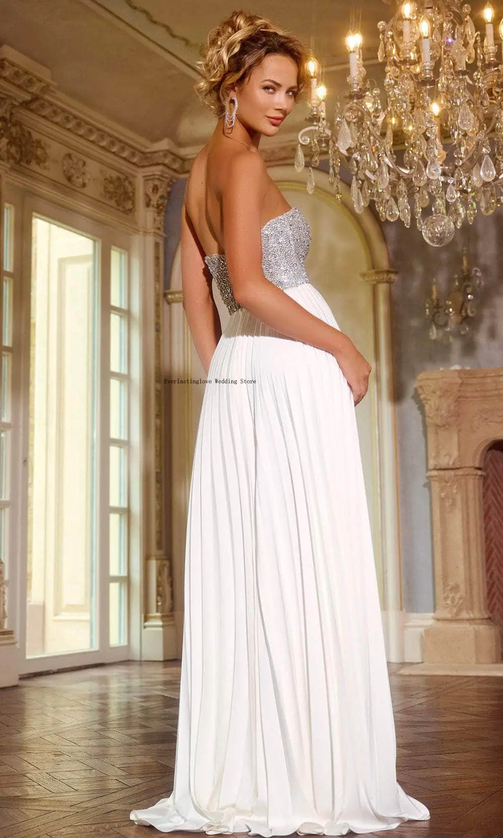 Shuny Beaded V-neck Chiffon A Line Wedding Dresses Side Slit Custom Made Bridal Grown 2025 Rode De Morrie