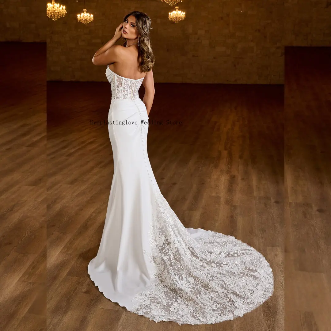 Charming Pleat Sweethart Lace Mermaid Wedding Dresses Sweep Train Custom Made 2025 Vestido De Noival