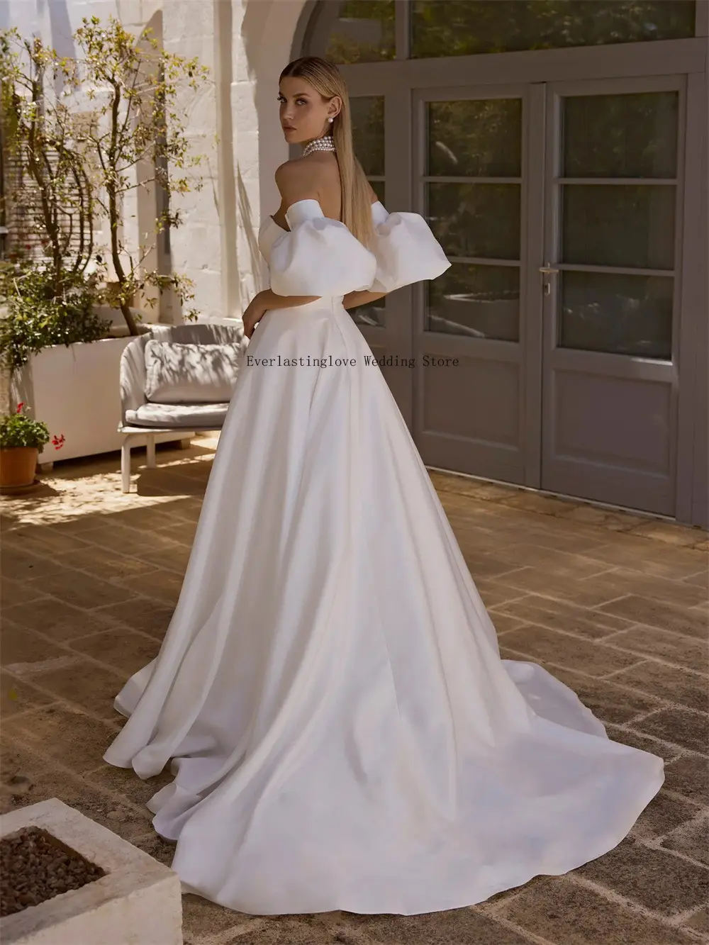 Removeable Short Sleeves Pleat Sweethart Satin A Line Wedding Dresses Corset Back Sweep Train Custom Made 2026 Rode De Morrie