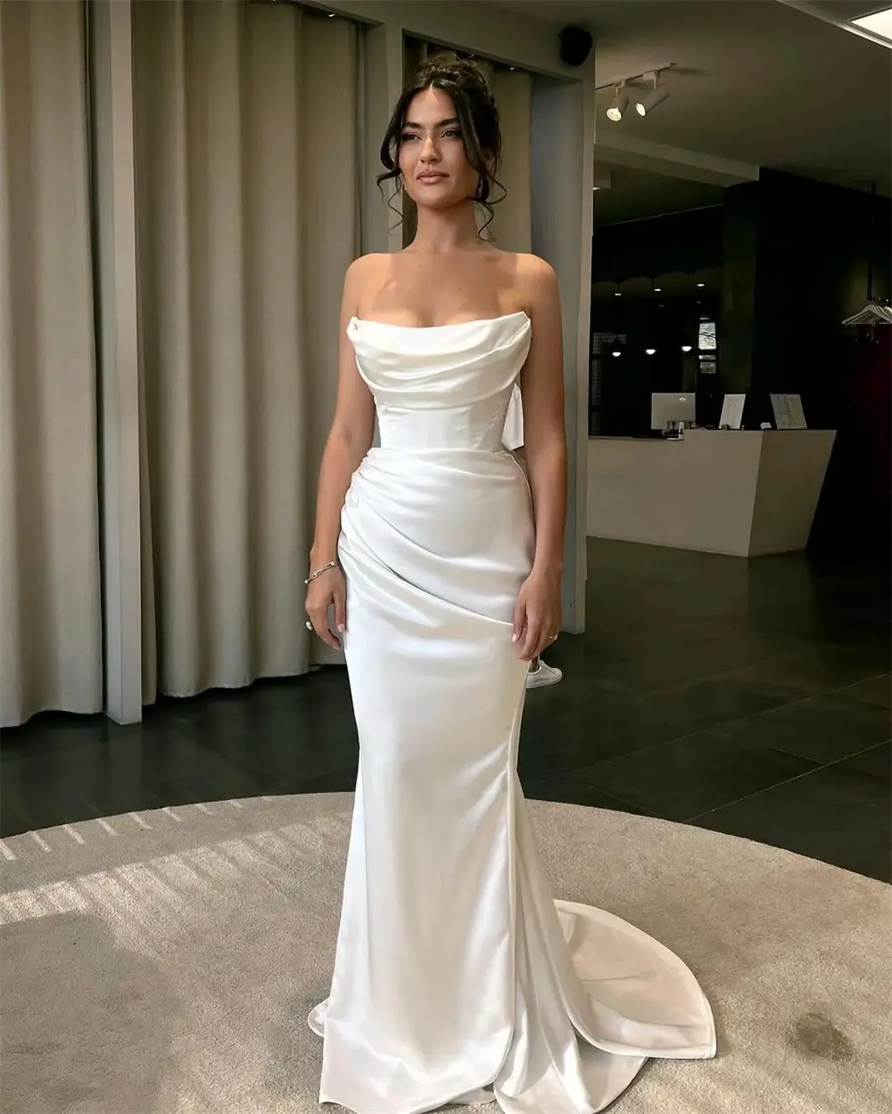 Simple Pleat Satin Mermaid Wedding Dresses Custom Made Bridal Grown 2026 Vestido De Noival