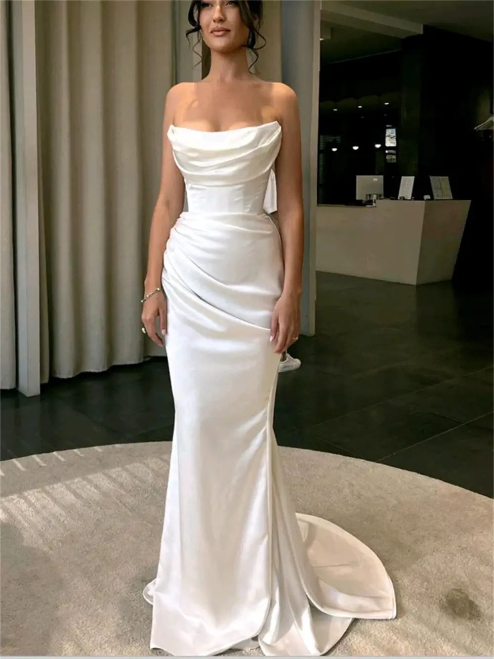 Simple Pleat Satin Mermaid Wedding Dresses Custom Made Bridal Grown 2026 Vestido De Noival