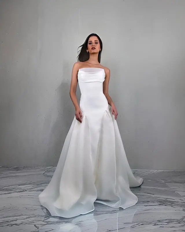 Charming Strapless Pleat Satin A Line Wedding Dresses Custom Made Bridal Grown  2025 Vestido De Noival