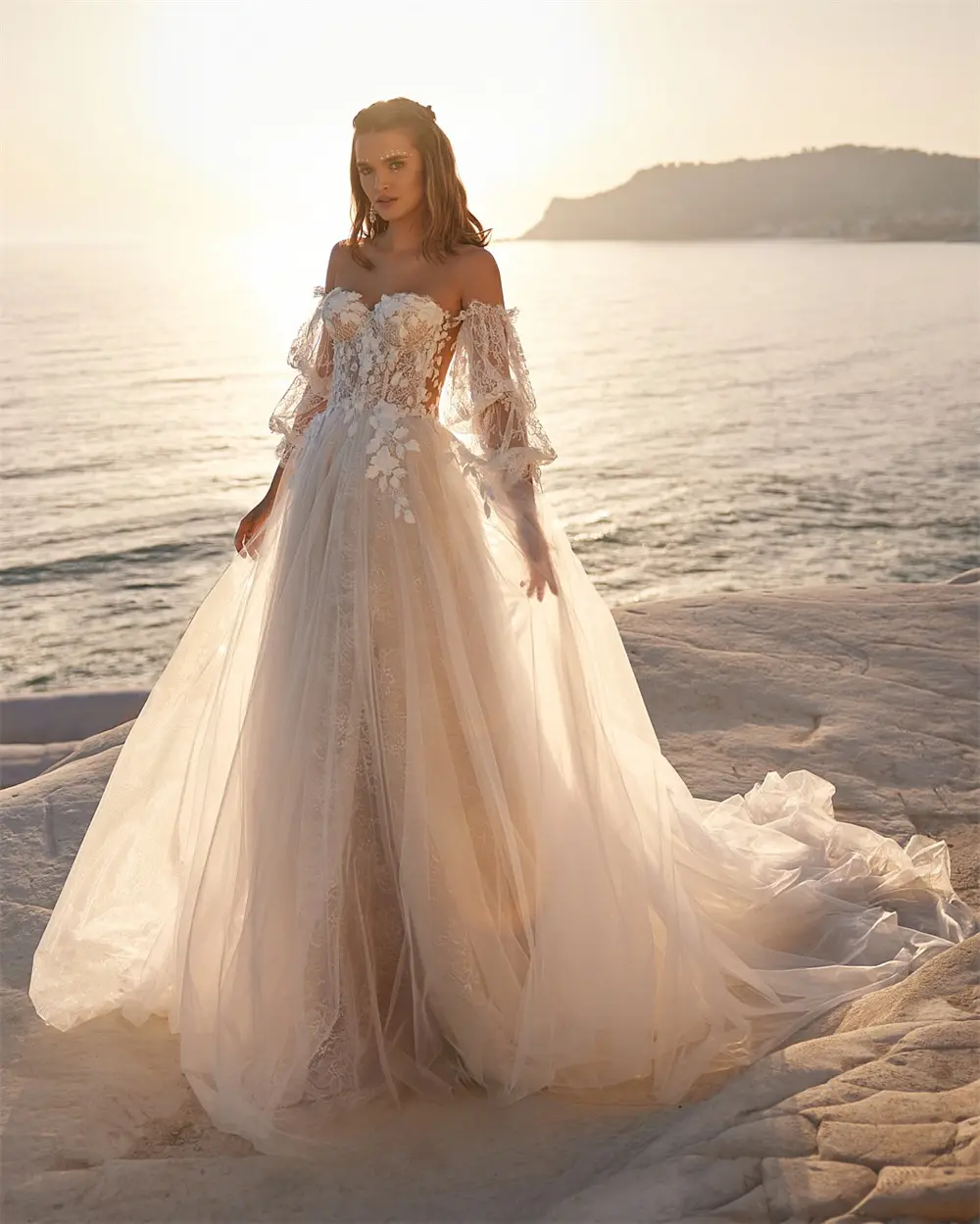 Charming Long Puff Sleeves Sweethart Lace Applique Bridao Grown A Line Wedding Dresses Custom made 2025 Rode De Morrie