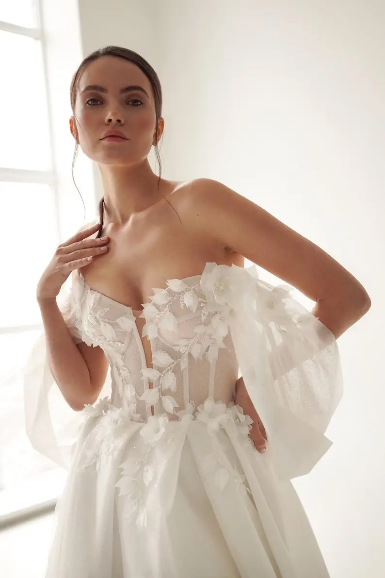 Elegant Off The Shoulder Sweetheart Lace Applique Boho Beach A Line Wedding Dresses Side Slit Sweep Train Custom Made Vestido De