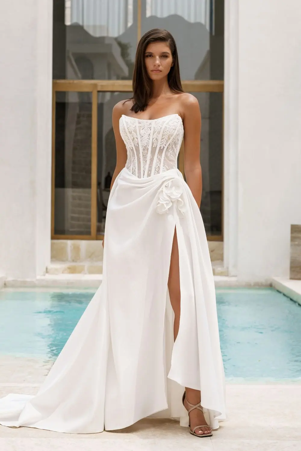 Elegant Scoop Neckline Lace Brial Grown A Line Wedding Dresses Side Slit Custom Made 2025 Vestido De Noival