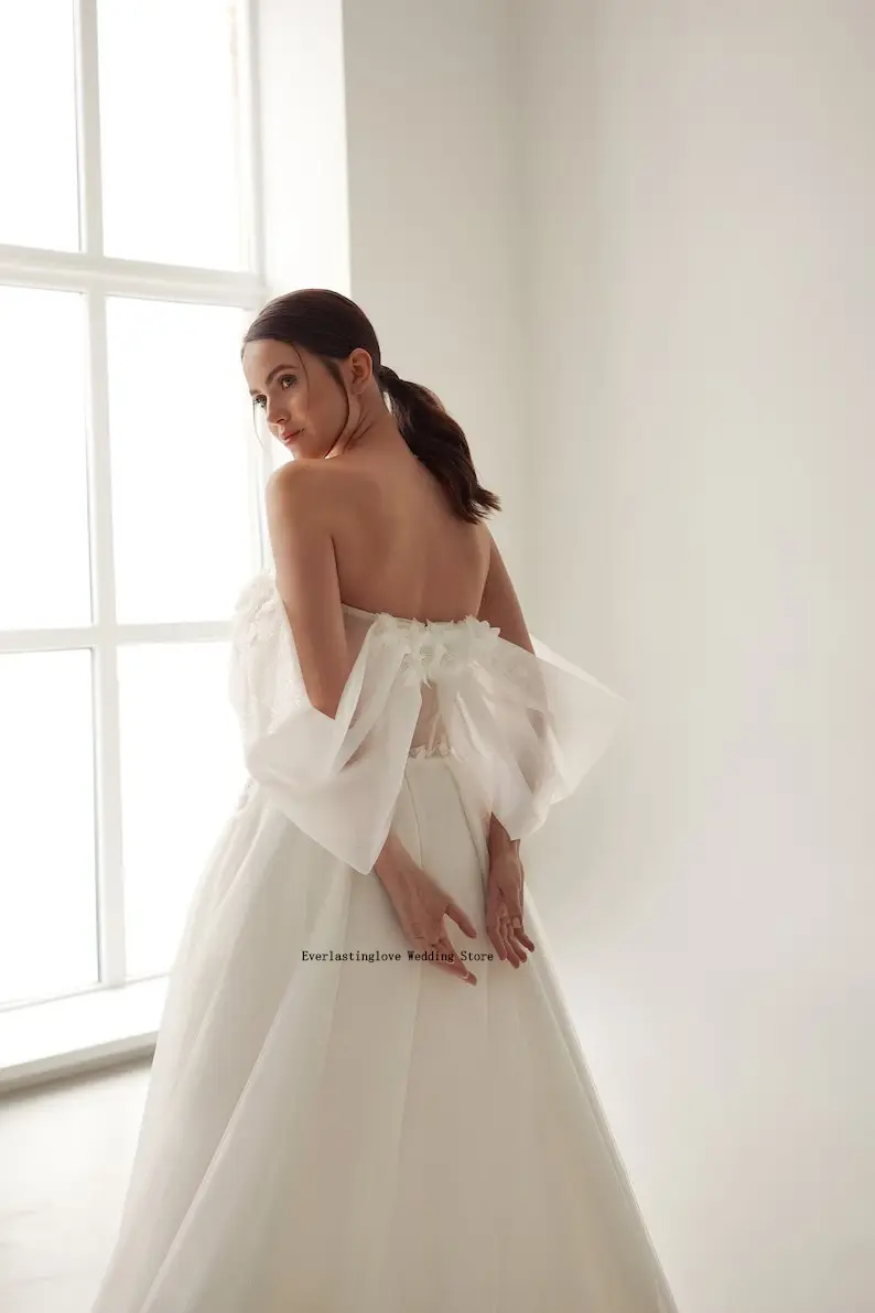 Elegant Off The Shoulder Sweetheart Lace Applique Boho Beach A Line Wedding Dresses Side Slit Sweep Train Custom Made Vestido De