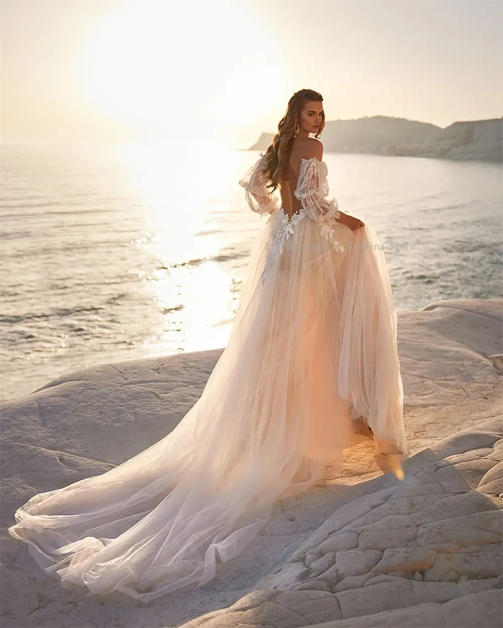 Charming Long Puff Sleeves Sweethart Lace Applique Bridao Grown A Line Wedding Dresses Custom made 2025 Rode De Morrie