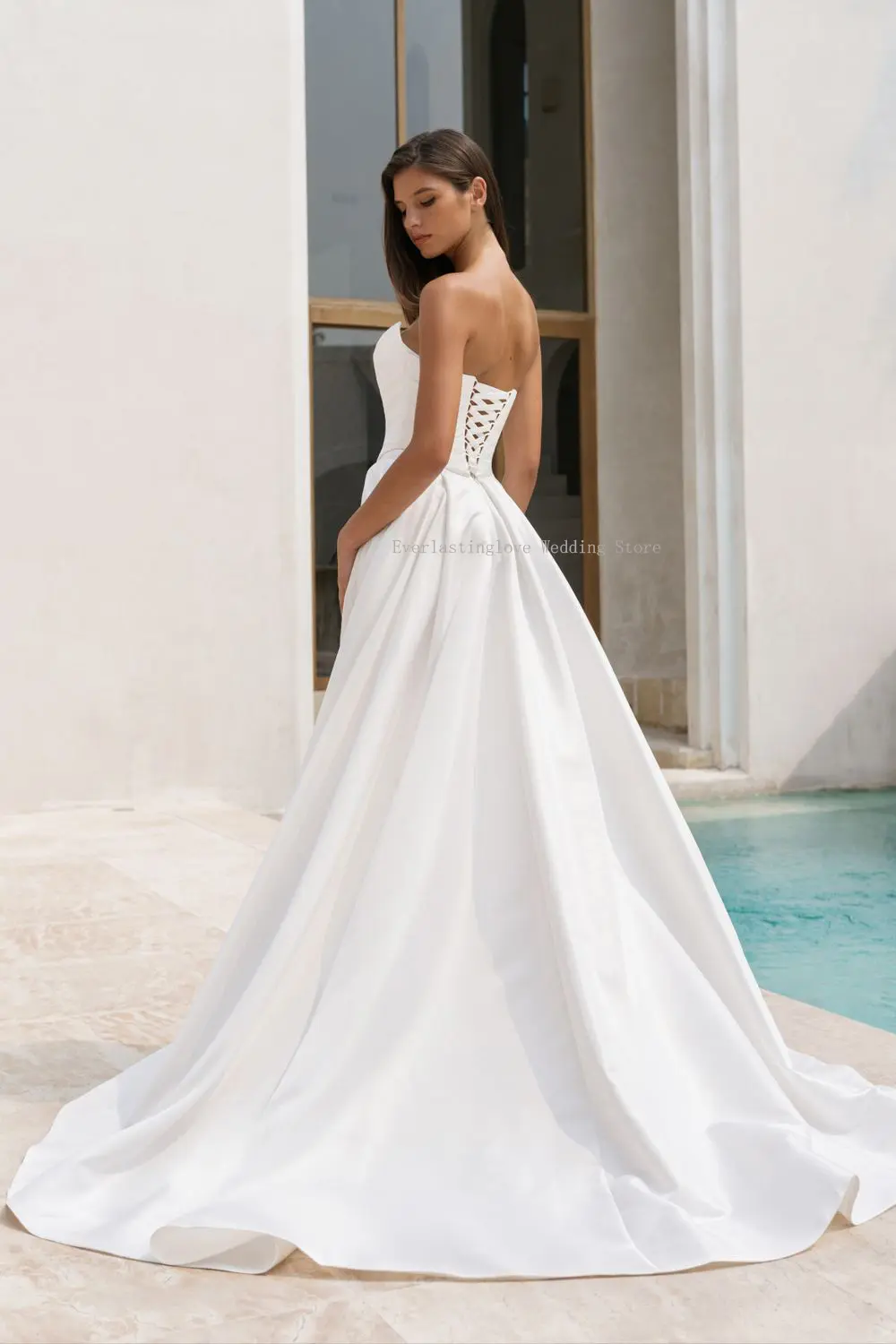 Elegant Scoop Neckline Pleat Satin A Line Wedding Dresses Side Slit Custom Made Bridal Grown 2025 Vestido De Noival