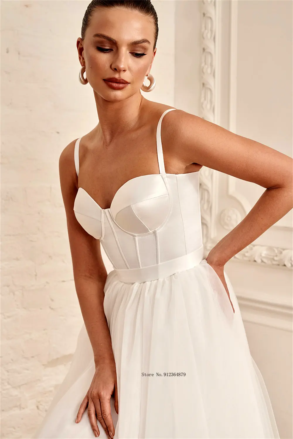 Popular Two Straps Sweethart  Anlke Length Tulle A Line Wedding Dresses Custom  Made Bridal Grown Vestido De Noival