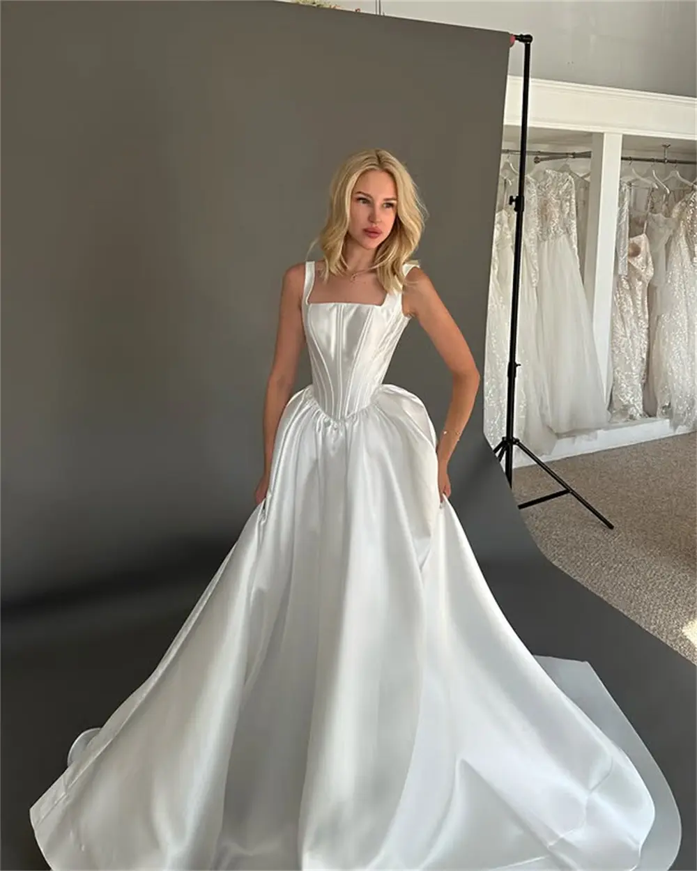 Charming Two Wide Straps Scoop Neckline Satin A Line Wedding Dresses Sweep Train Custom Made 2025 Vestido De Noival