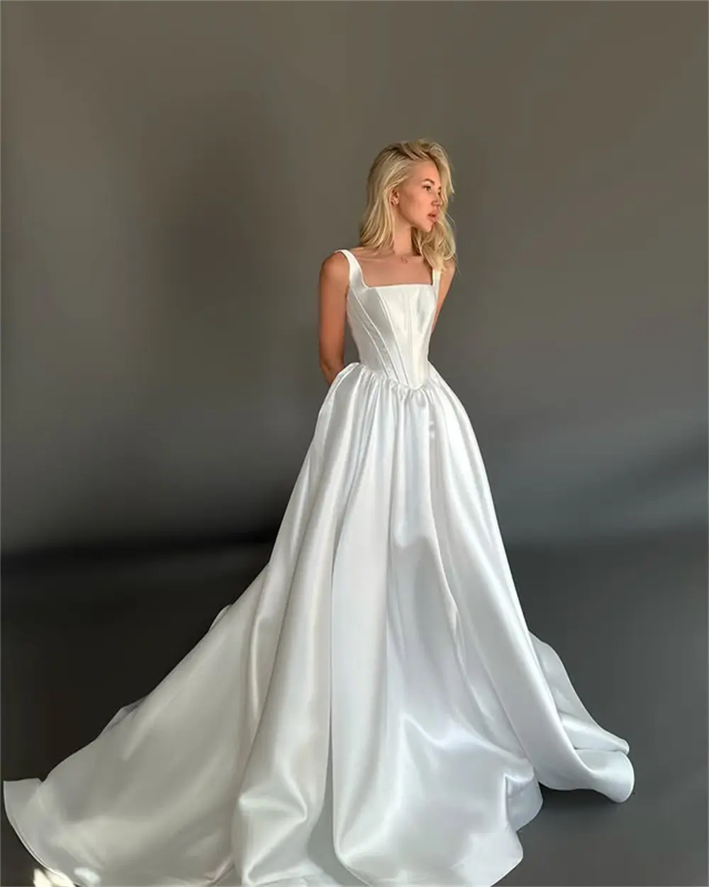 Charming Two Wide Straps Scoop Neckline Satin A Line Wedding Dresses Sweep Train Custom Made 2025 Vestido De Noival