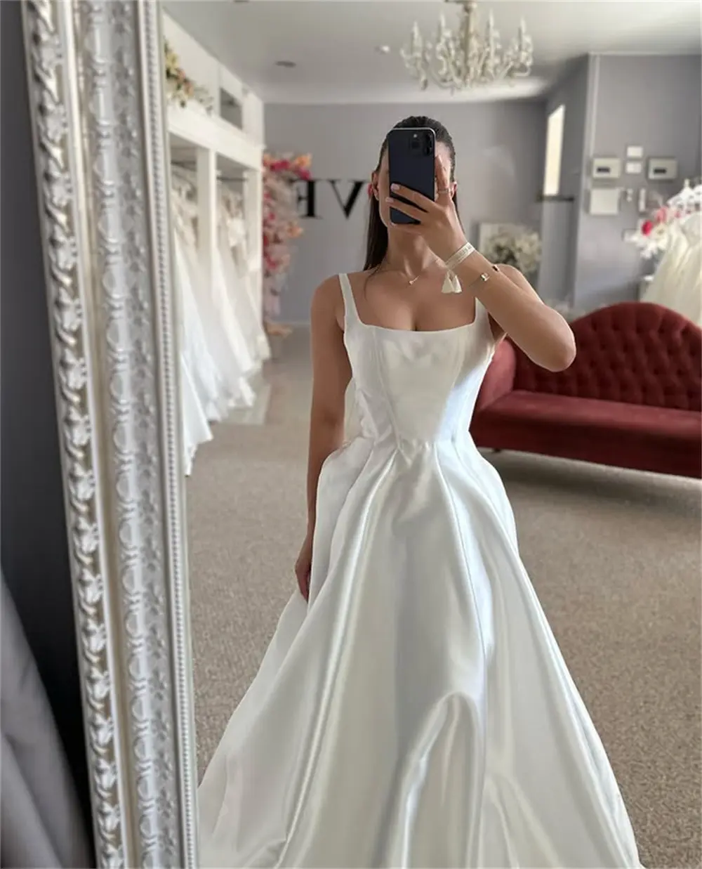 Charming Two Wide Straps Scoop Neckline Satin A Line Wedding Dresses Sweep Train Custom Made 2025 Vestido De Noival