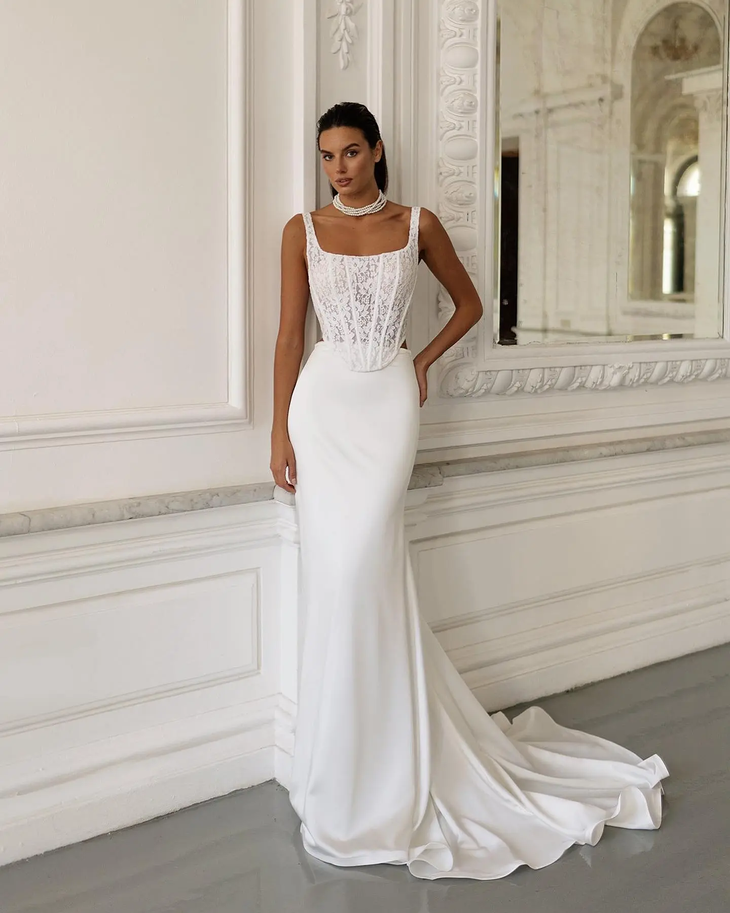 Popular Spaghetti Straps Lace Applique Two Piece Sheath/Mermaid Wedding Dresses Custom Made Bridal Grown Vestido De Noival