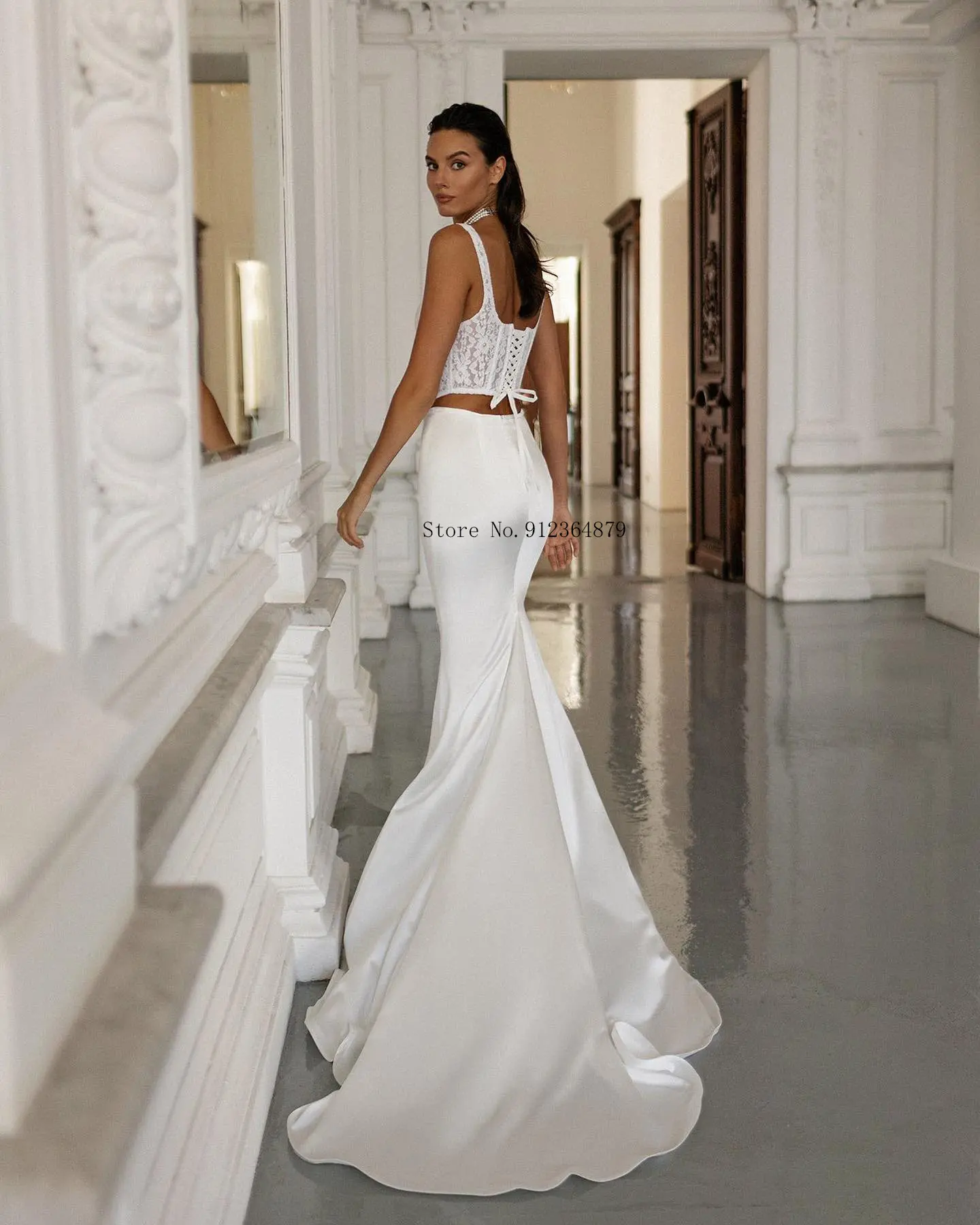 Popular Spaghetti Straps Lace Applique Two Piece Sheath/Mermaid Wedding Dresses Custom Made Bridal Grown Vestido De Noival