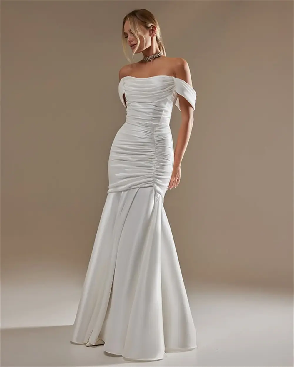 Simple Off The Shoulder Pleat Satin Mermaid Wedding Dresses Side Slit CUstom Made Bridal Grown 2026 Vestido De Noival
