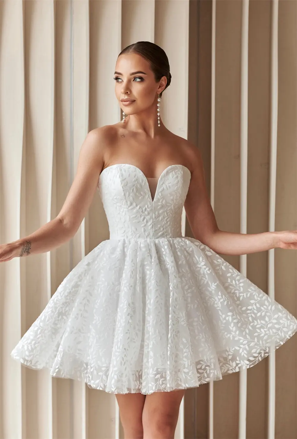 Modern V-ncek Full Lace Short/Mini Wedding Dresses Custom Made 2026 Vestido De Noival