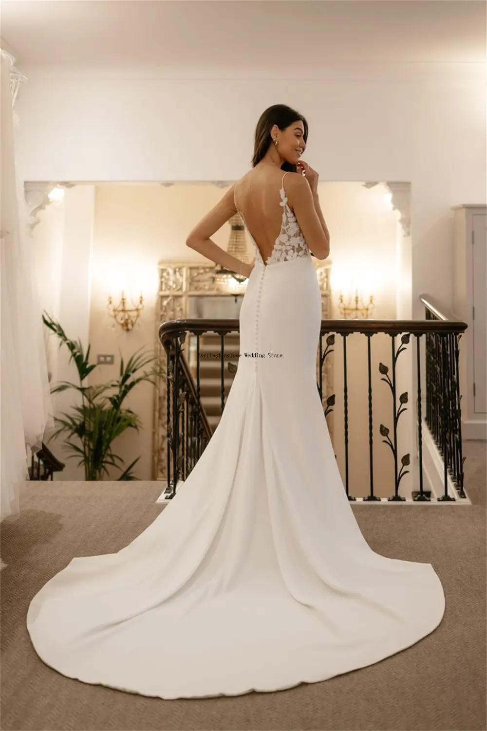 Sexy Spaghetti Straps V-neck Backless Lace  Mermaid Wedding Dresses  Sweep Train Custom Made 2025 Vestido De Noival