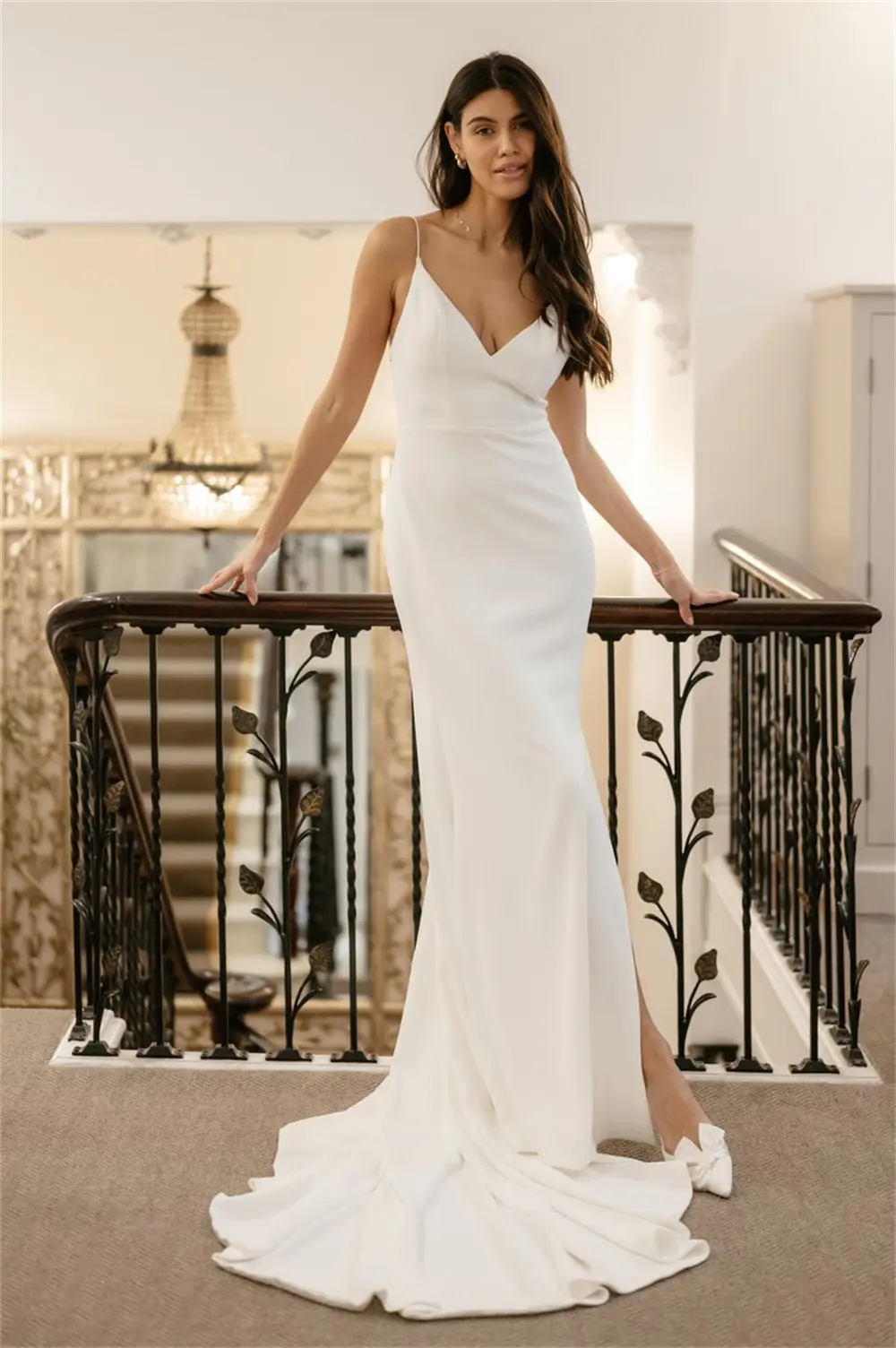 Sexy Spaghetti Straps V-neck Backless Lace  Mermaid Wedding Dresses  Sweep Train Custom Made 2025 Vestido De Noival