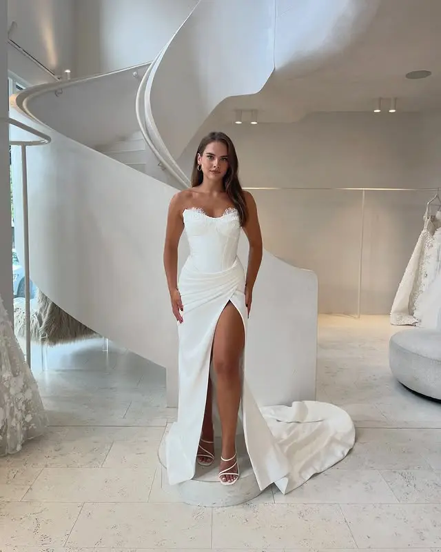Sexy V-neck Pleat Lace Shetah/Mermaid Wedding Dresses Side Slit Custom Made 2025 Vestido De Noival