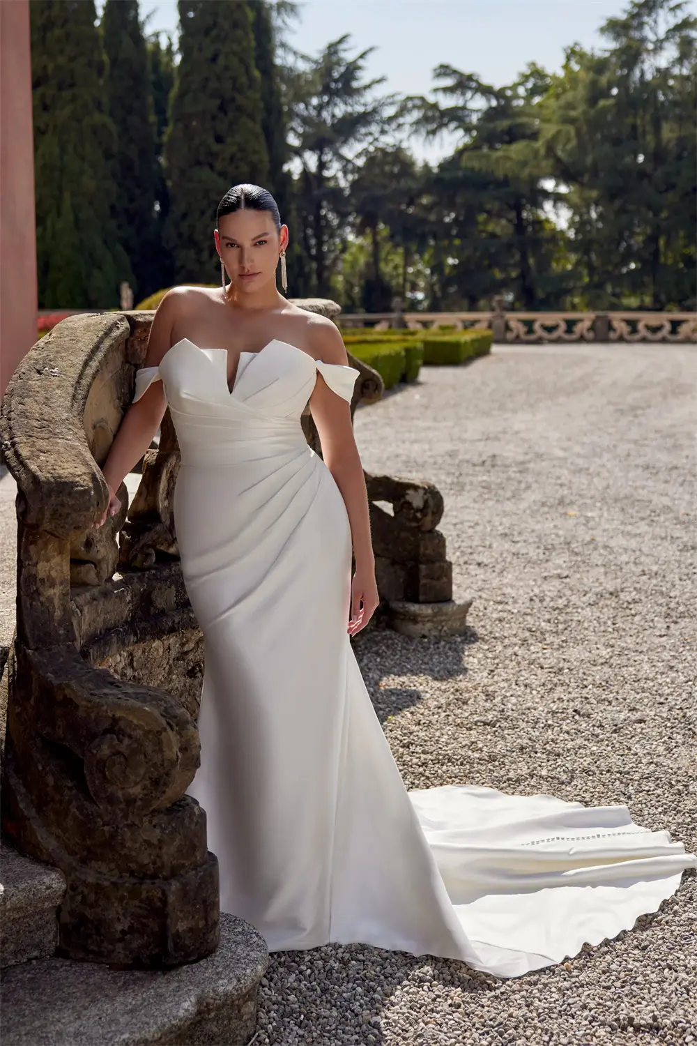 Elegant  Off The Shoudler Ruched V-neck Mermaid/Sheath  Wedding Dresses Side Slit Custom Made Bridal Grown 2025 Vestido De Noiva