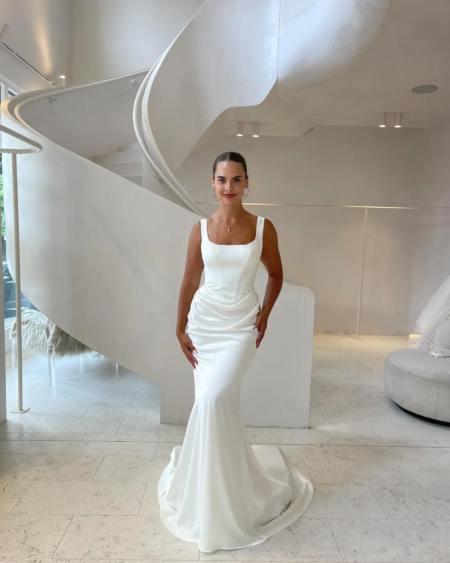 New Two Wide Straps Scoop Neckling Pleat Sheath/Mermaid Wedding Dresses Sweep Train Custom Made 2025 Vestido De Noival