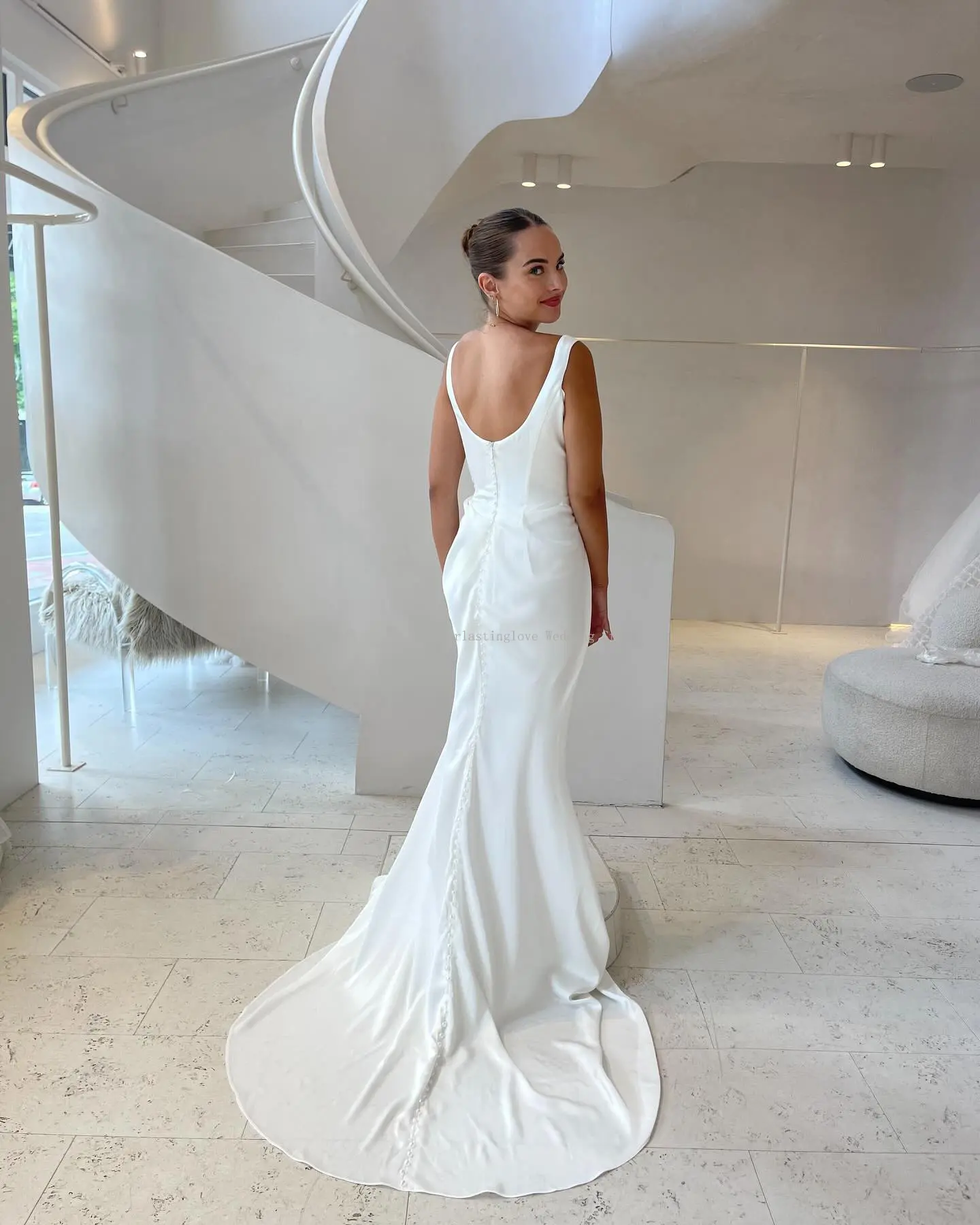 New Two Wide Straps Scoop Neckling Pleat Sheath/Mermaid Wedding Dresses Sweep Train Custom Made 2025 Vestido De Noival